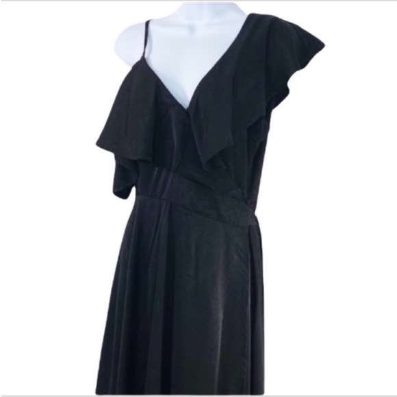 L LOVE Ruffle Drop Shoulder Wrap Dress S black - Picture 8 of 11